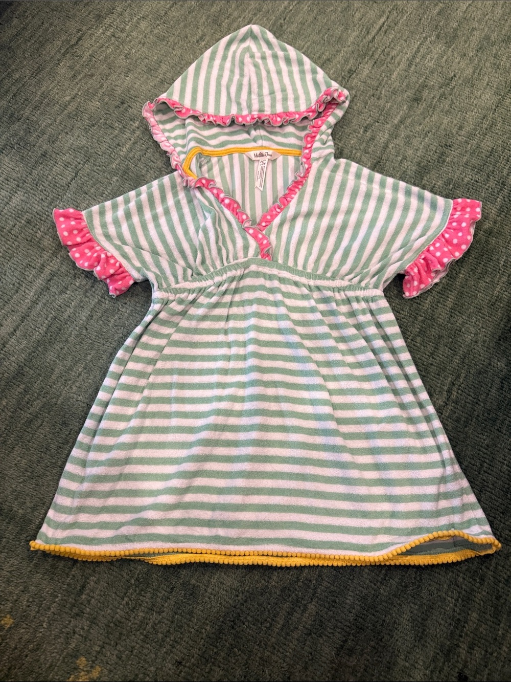 Matilda Jane Green & White Striped Hooded Cover-Up with Pink Ruffle